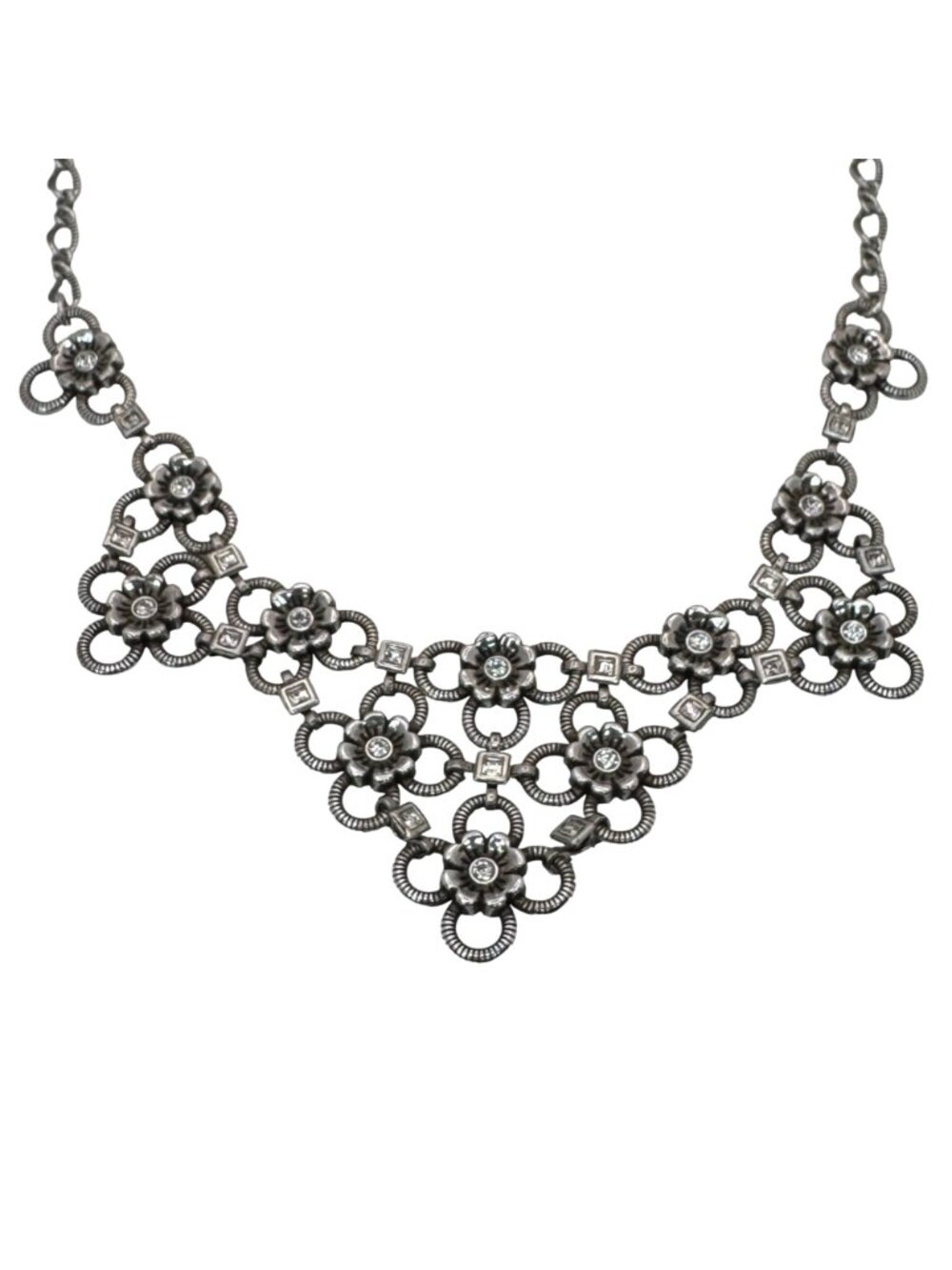 Brighton Joan Of Arc Collar Silver Tone Floral Statement Necklace Rhinestone 18" - Picture 13 of 14